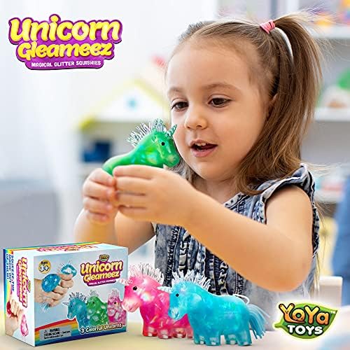 Yoya Toys Gleameez Unicorn Ball Stress Ball Toy Toy | צעצוע סחוט נוצץ נוצץ להקלה על חרדה, לחץ, ניהול כעסים, ריפוי בעיסוק